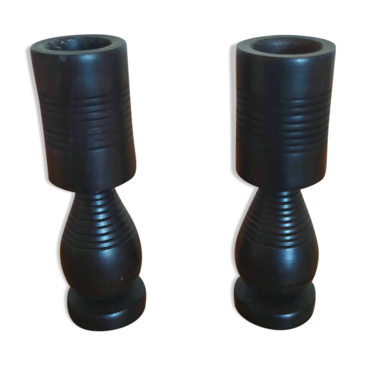 Pair of wooden candle holders design 60s 70s