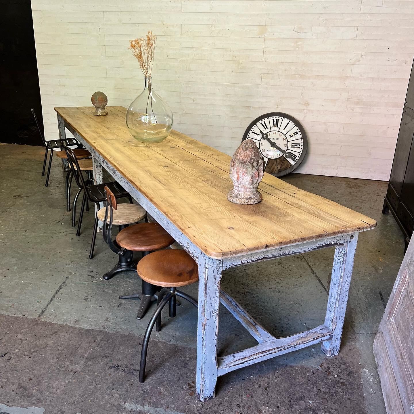 Large patinated workshop table