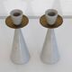Pair of Swedish candlesticks in painted wood and brass