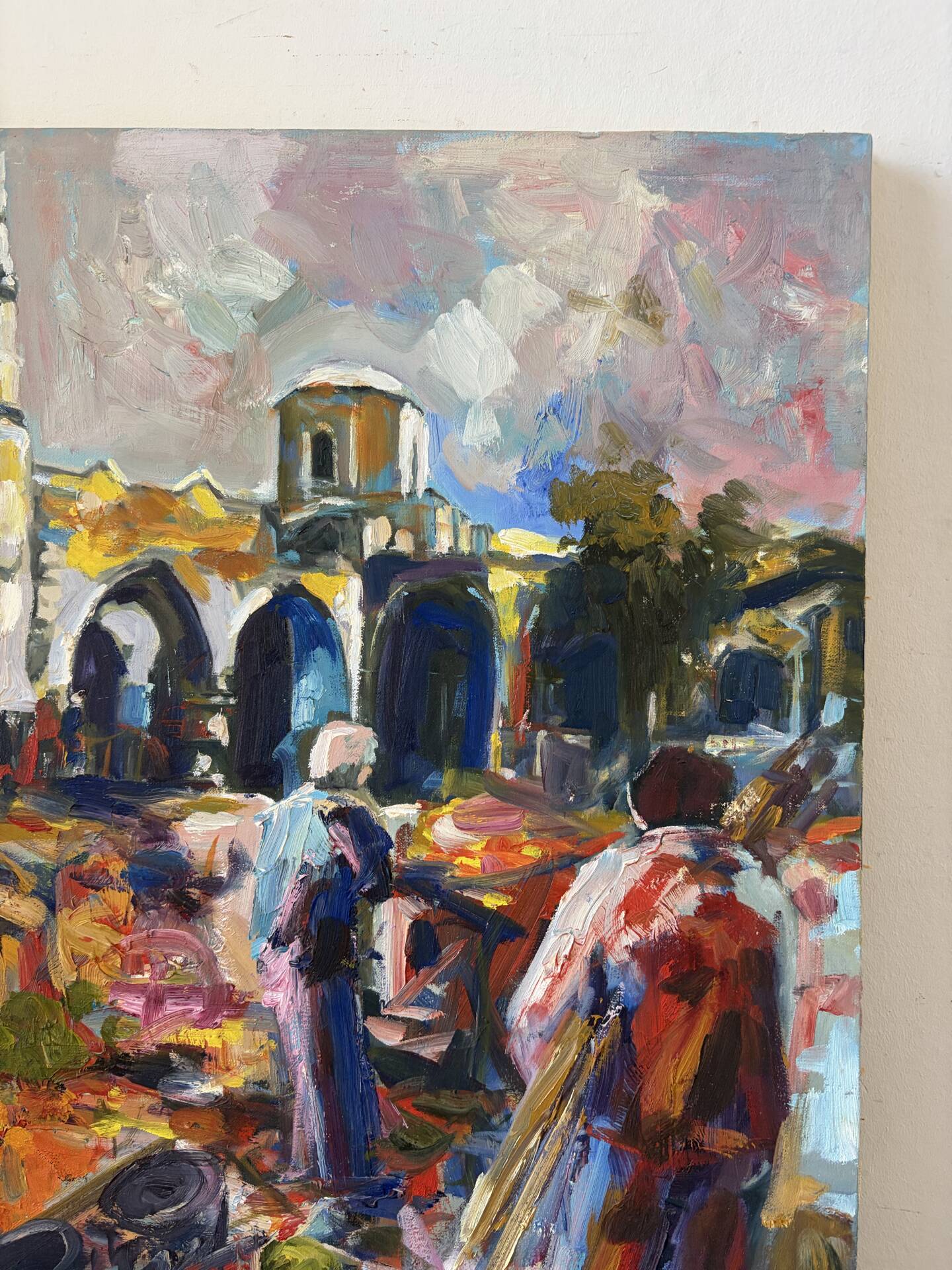 Le marché à Chypre, huile à couteau,  signé Alex Khattab
