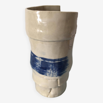 Original shaped ceramic vase - superimposed strips