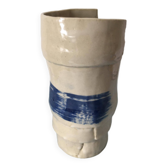 Original shaped ceramic vase - superimposed strips