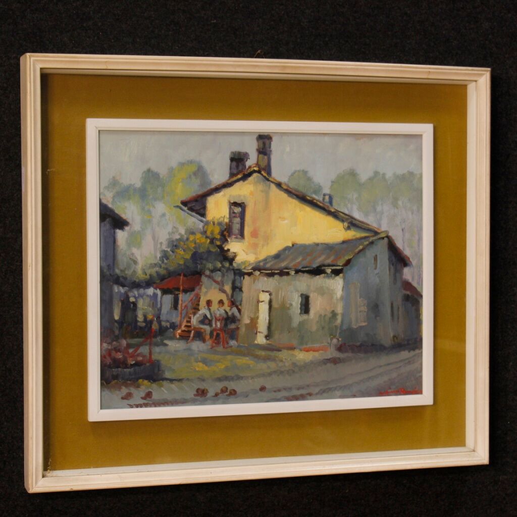 Italian popular scene signed painting oil on board
