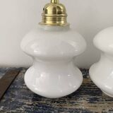 Set of three white opaline pendant lights