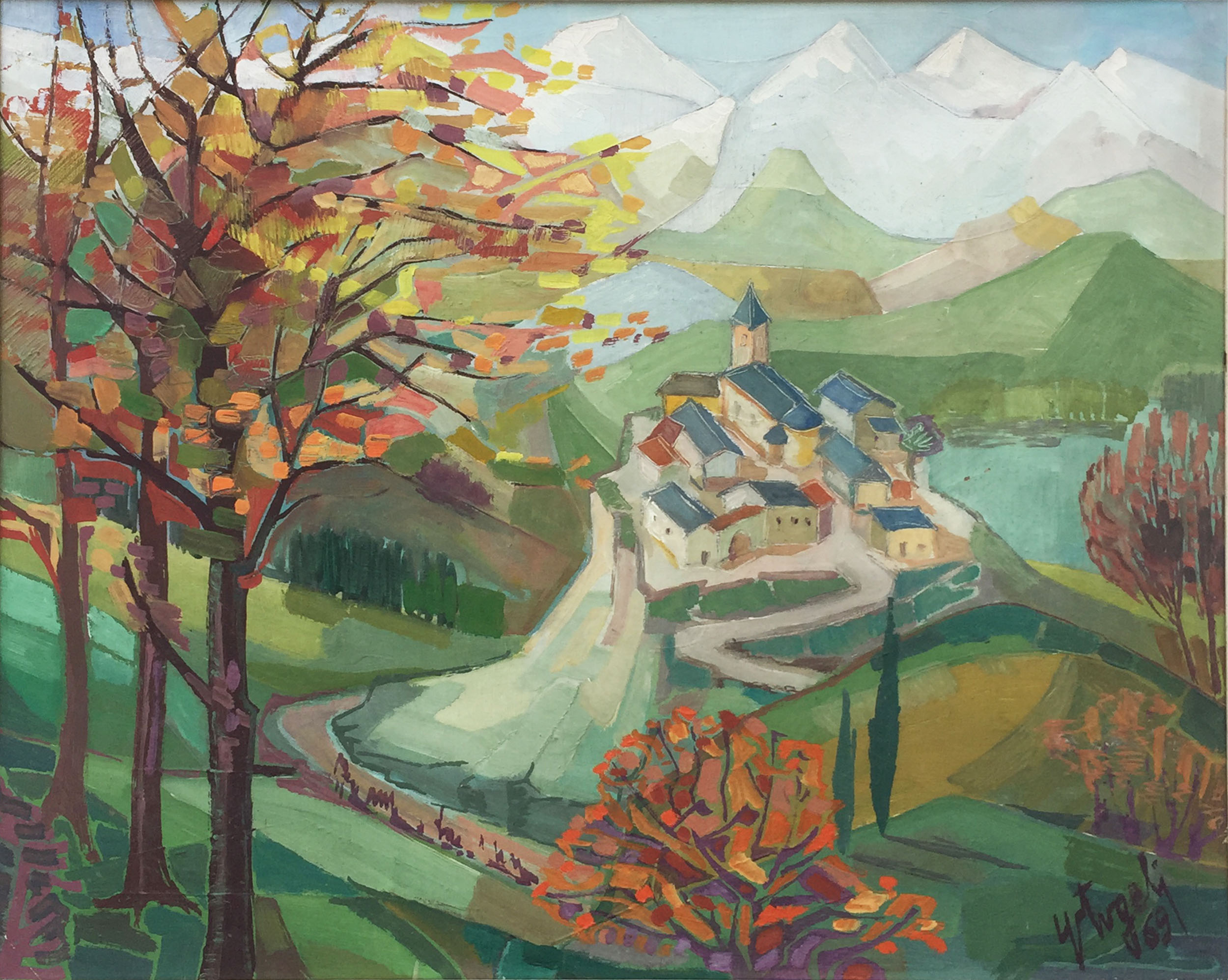 Pyrenean village framed painting