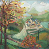 Pyrenean village framed painting