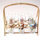 Lot de 6 verres vintage et support rotin