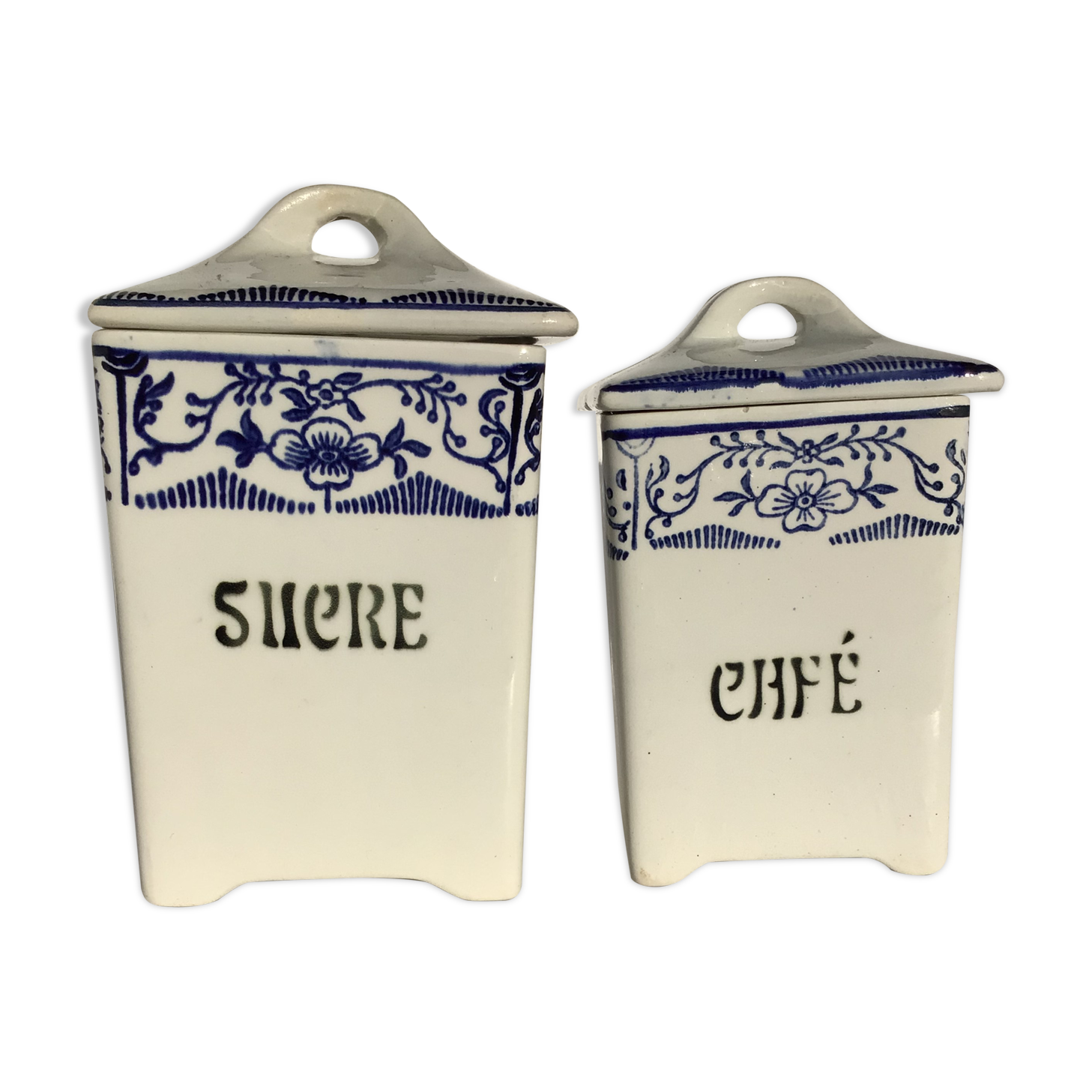 2 Spice pots around 1910 St Amand blue décor