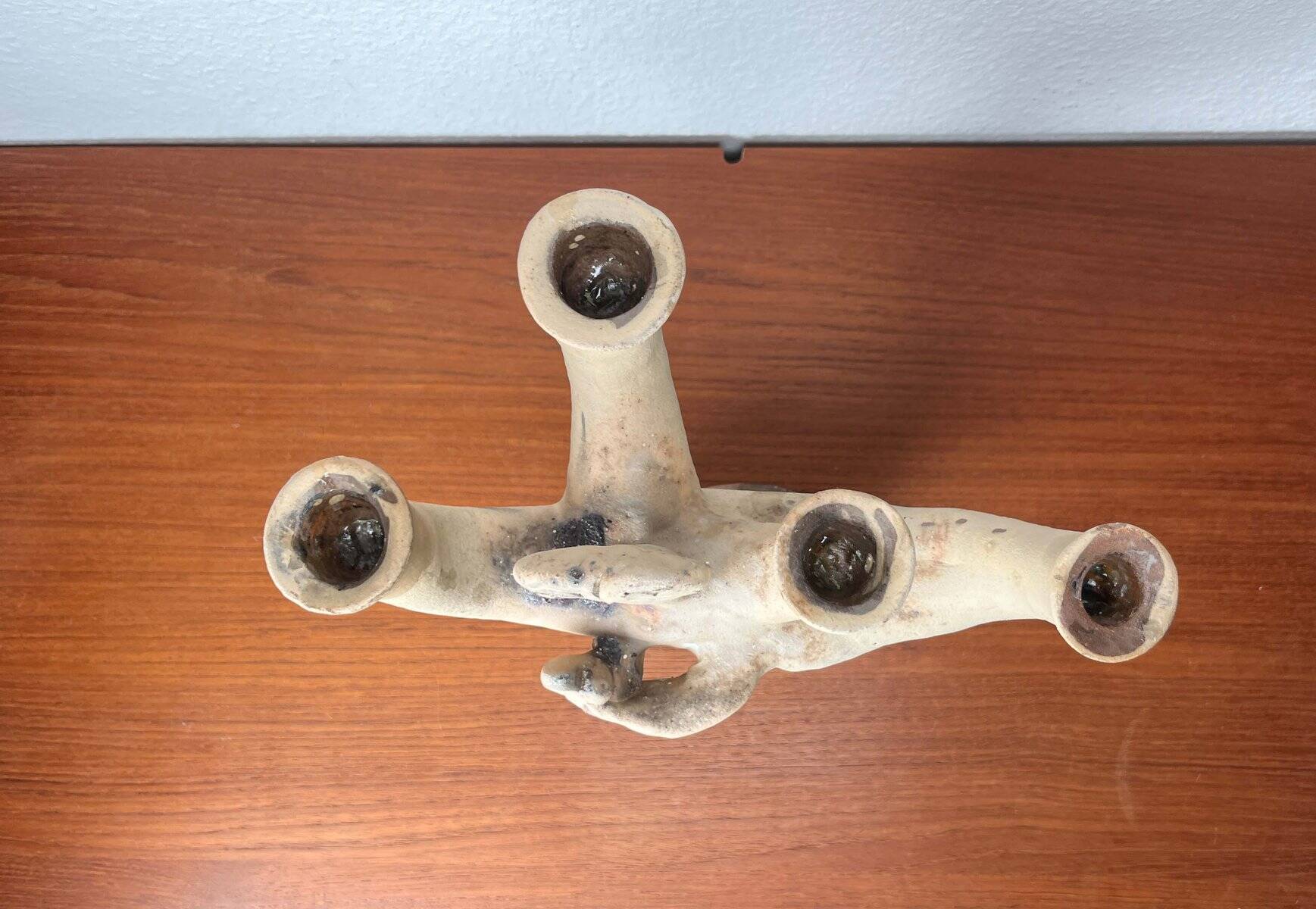 German Studio Pottery Sculptural Candleholder from Hans Fischer, 1980s