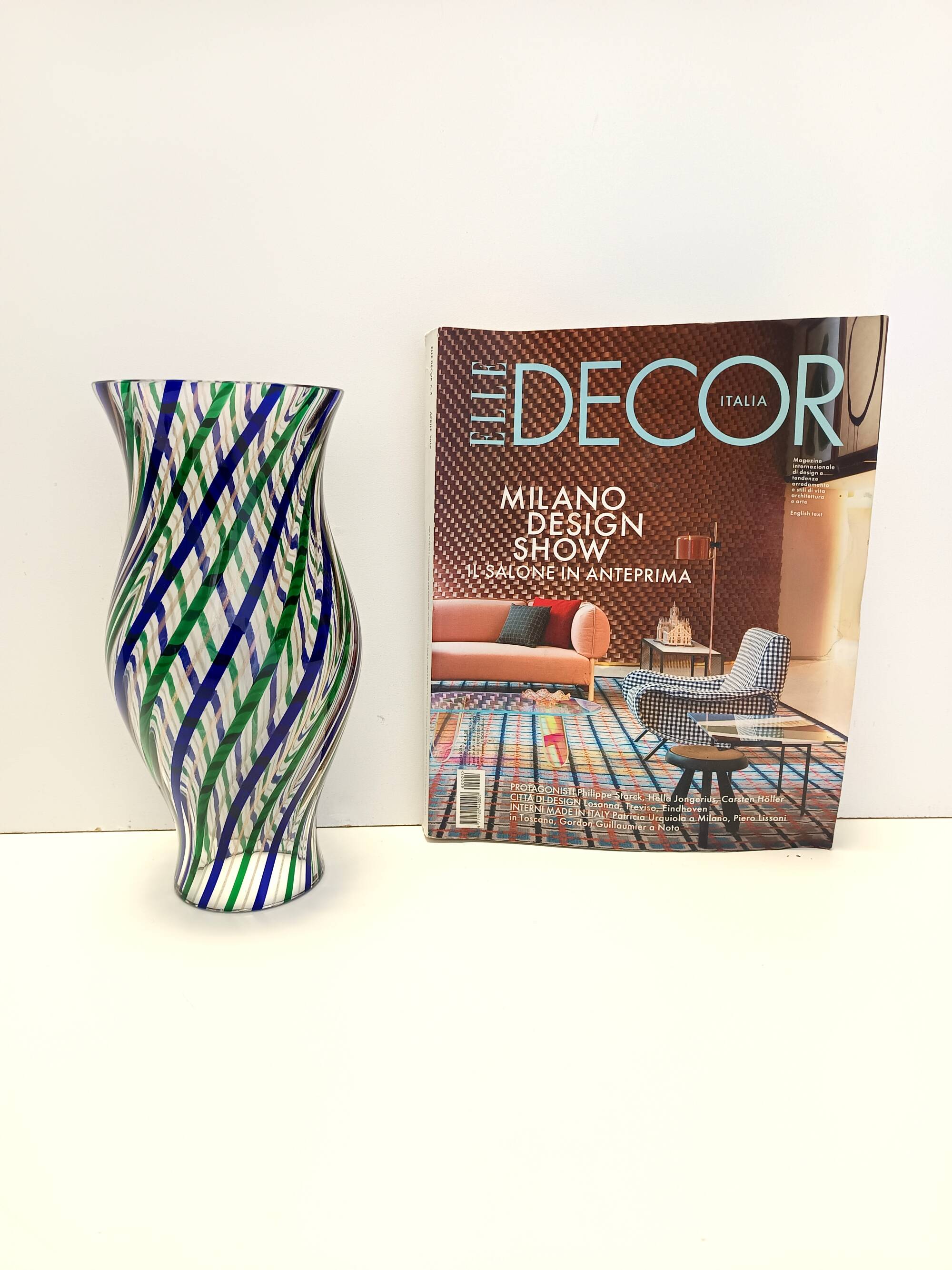 Green, Blue, Bronze and Clear Murano Glass Vase by Irene Paolo, Italy 1990s