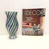 Green, Blue, Bronze and Clear Murano Glass Vase by Irene Paolo, Italy 1990s