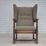1960s, Scandinavian design, reupholstered high-back armchair, furniture wool, oak wood.