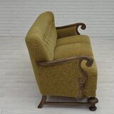 1960s, 3-seater Danish sofa, cotton/wool furniture fabric, solid oak wood.