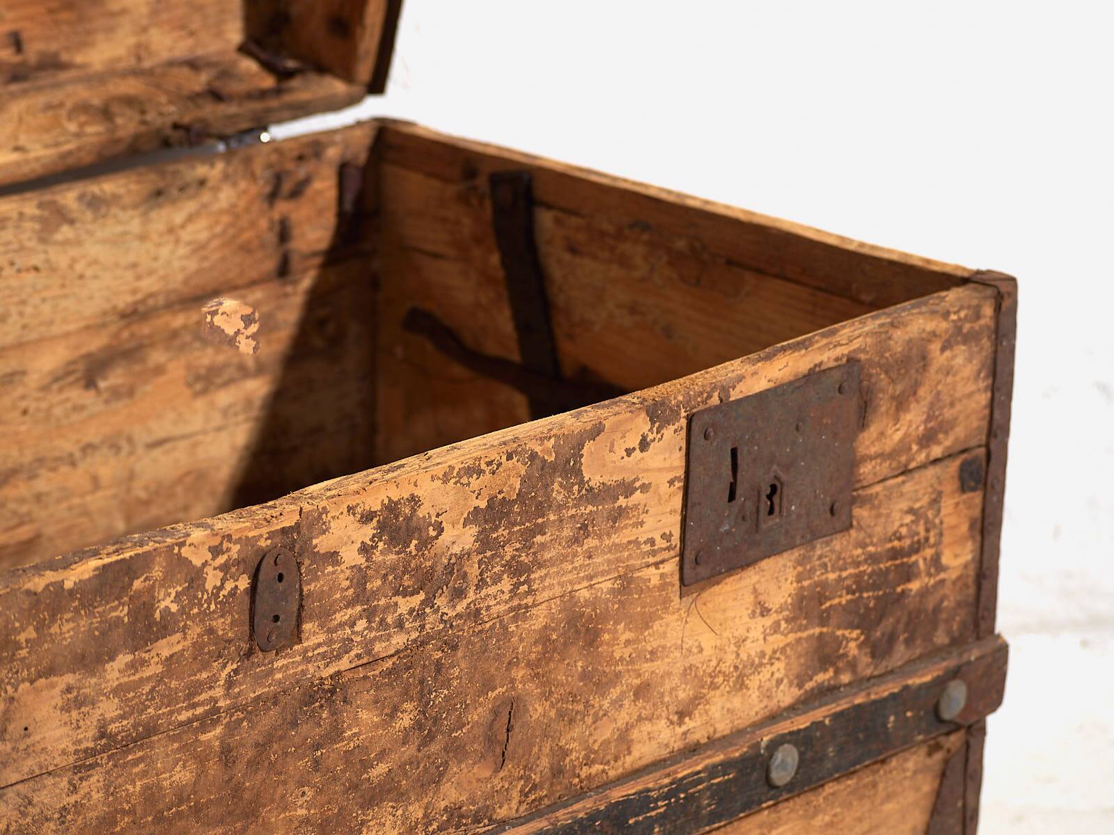 Antique washed wooden trunk, circa 1900