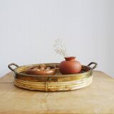 Rattan and brass tray, Gabriella Crespi style serving tray ​