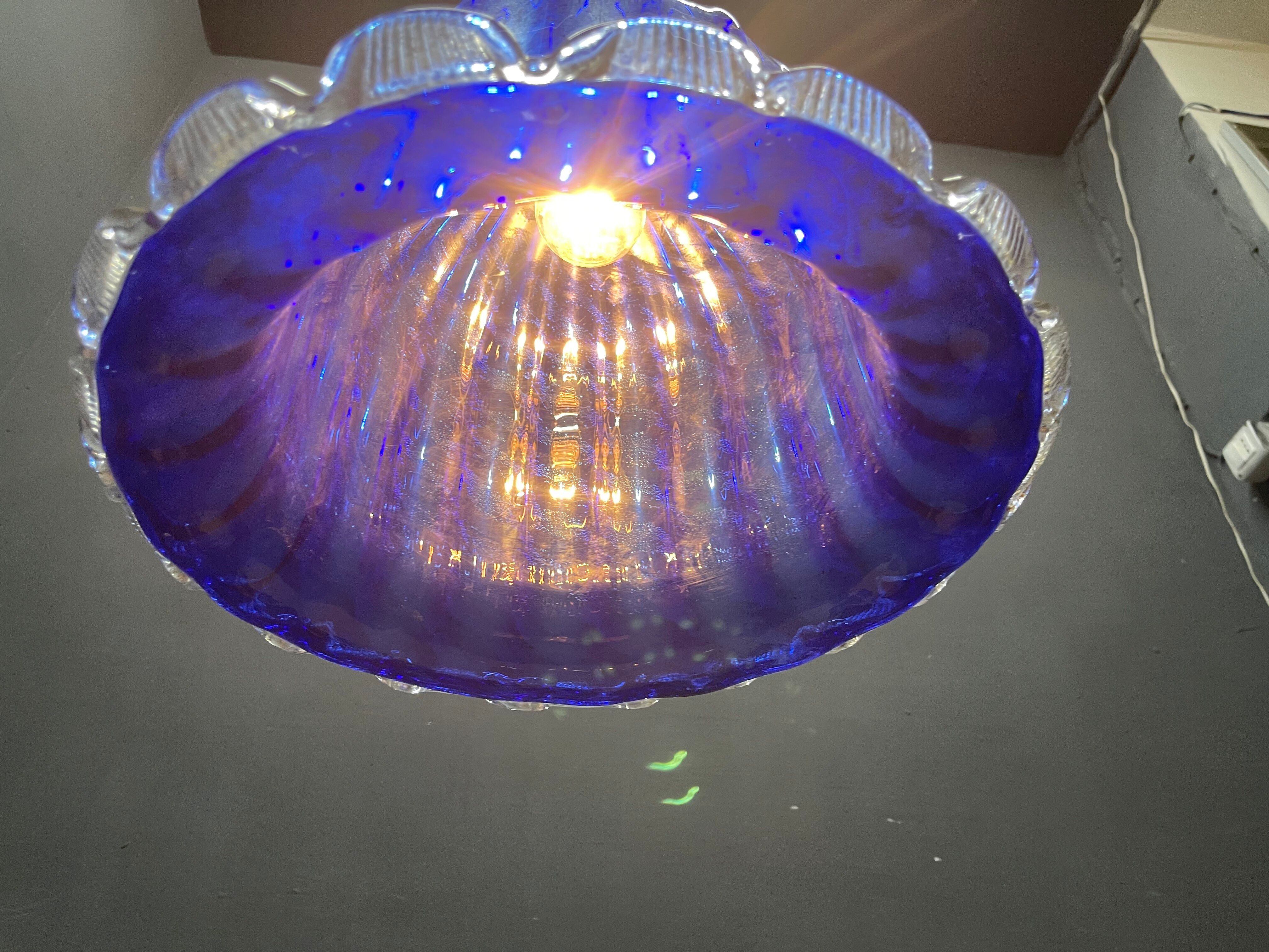 Lustre en verre de Murano bleu cobalt vintage, Italie, années 1980.