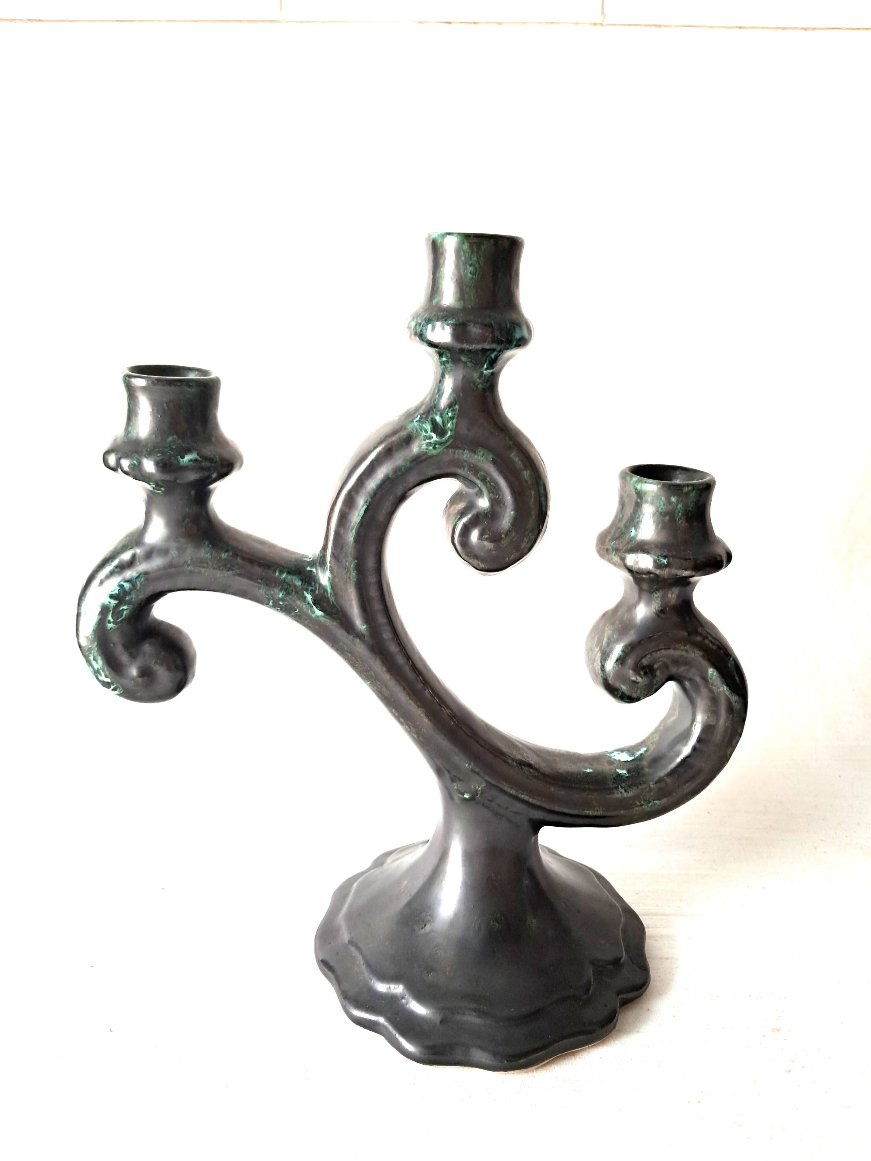Pair of Large Vintage Ceramic Candelabras by Sars Potteries Maine