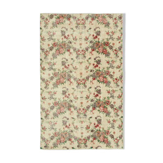 Tapis beige turc noué à la main vintage 1970s 157 cm x 255 cm