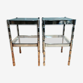 Bedside tables chrome metal and smoked glass