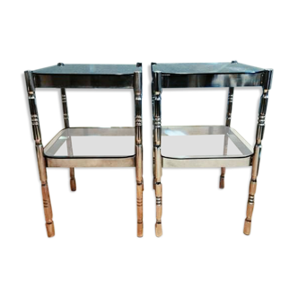 Chevets métal chromé et verre fumé