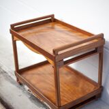 Wooden service with wheels, rolling trolley, rolling bar, wooden lounge furniture, vintage