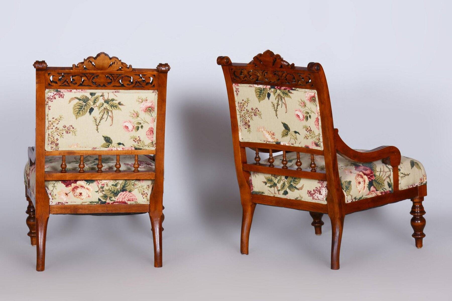 Czech Living Room Set in Beech and Walnut, 1890s, Set of 7