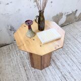 Hexagonal console table guéridon Regain pine 1970