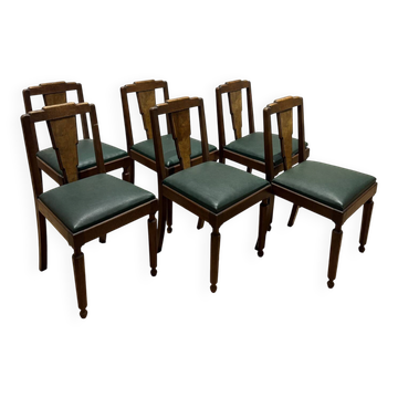 6 Art Deco walnut burl chairs