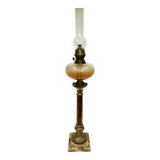 Large old oil lamp, removable from its marble column foot. 88 cm