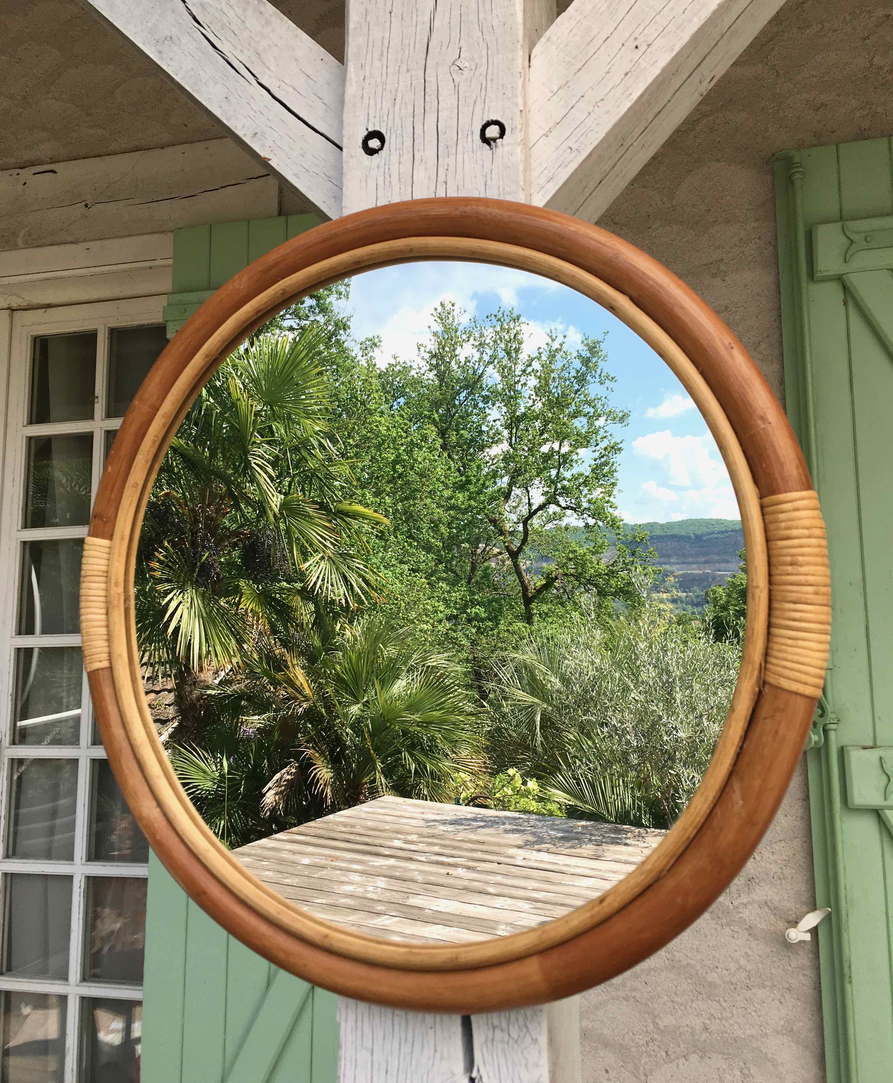 Miroir rond cadre bois clair 55cm