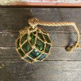 Old Fishing Floater Marine Glass + Vintage Net Rope #D6