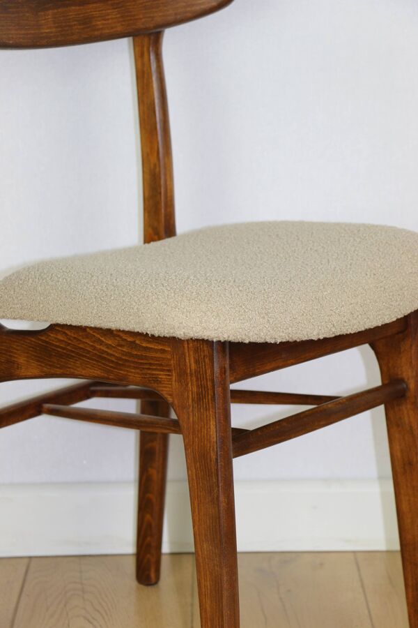 Chaises vintage Hałas beige bouclé - lot de 3
