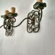 Pair of old wrought iron sconces patina green and gold - 2 lights