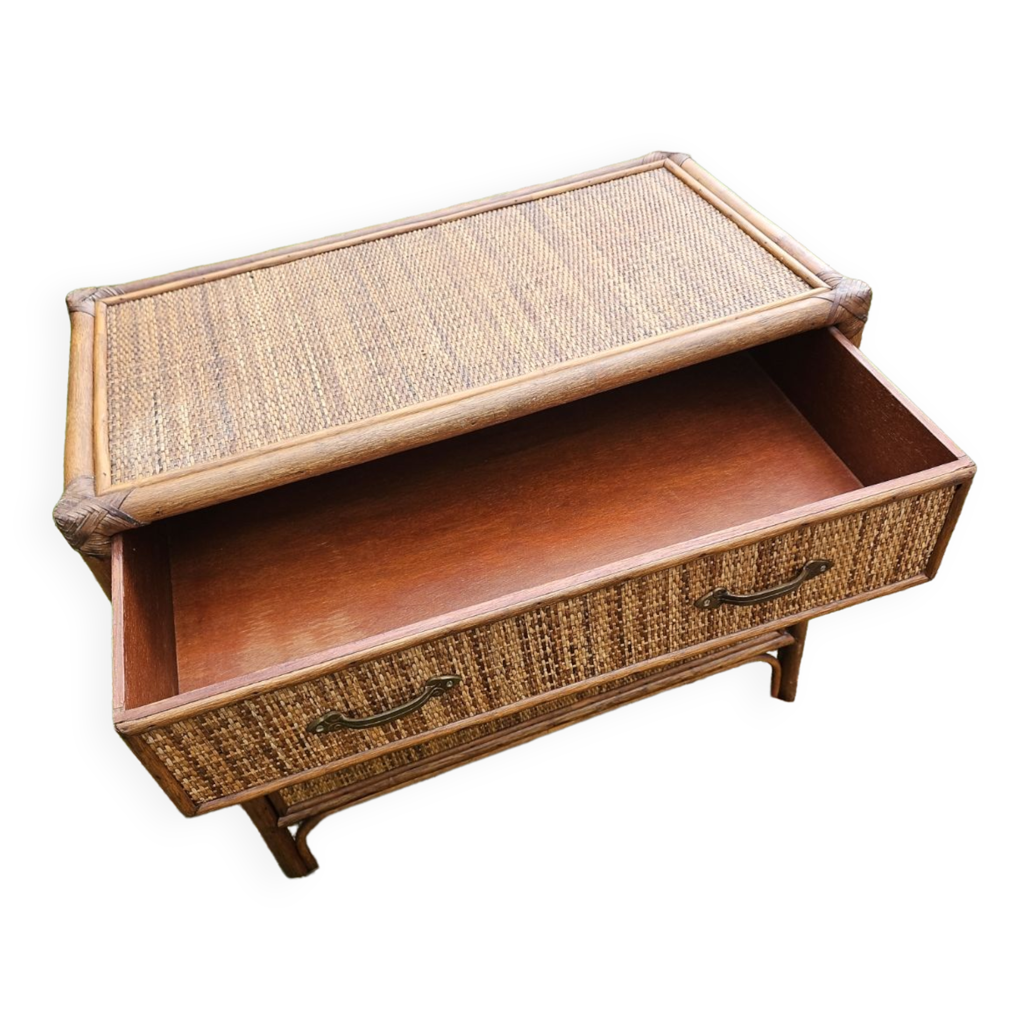 Vintage woven wicker rattan bamboo chest of drawers design 50-60-70