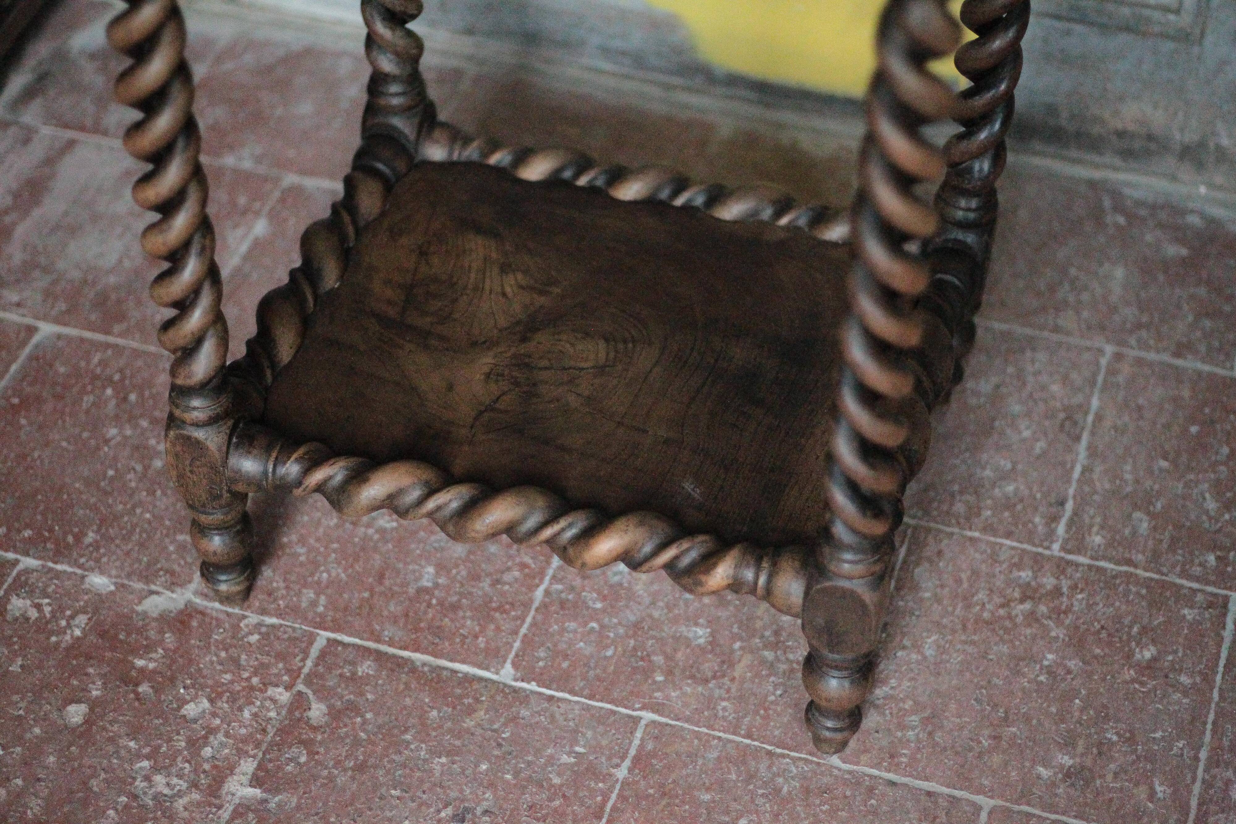 Antique turned wood bedside table with drawer, side table, nightstand