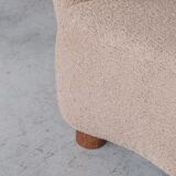 Danish mid-century wingback upholstered boucle armchair