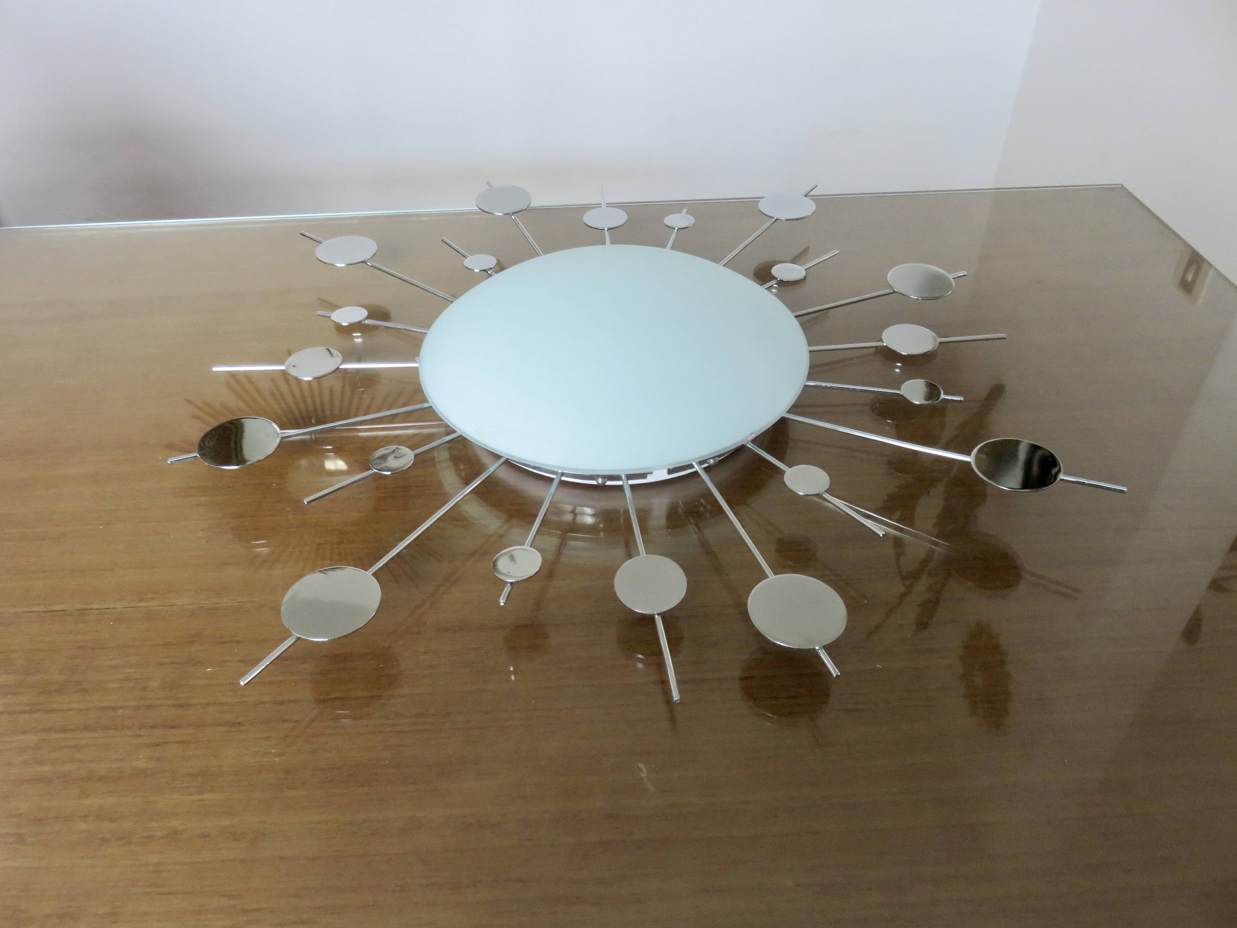 "Sun" wall lamp in chrome metal and frosted glass 80s 90s