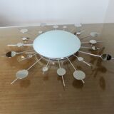 "Sun" wall lamp in chrome metal and frosted glass 80s 90s