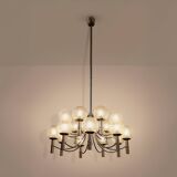 Pair of Veronese chandeliers 165 cms steel glass Murano circa 1970