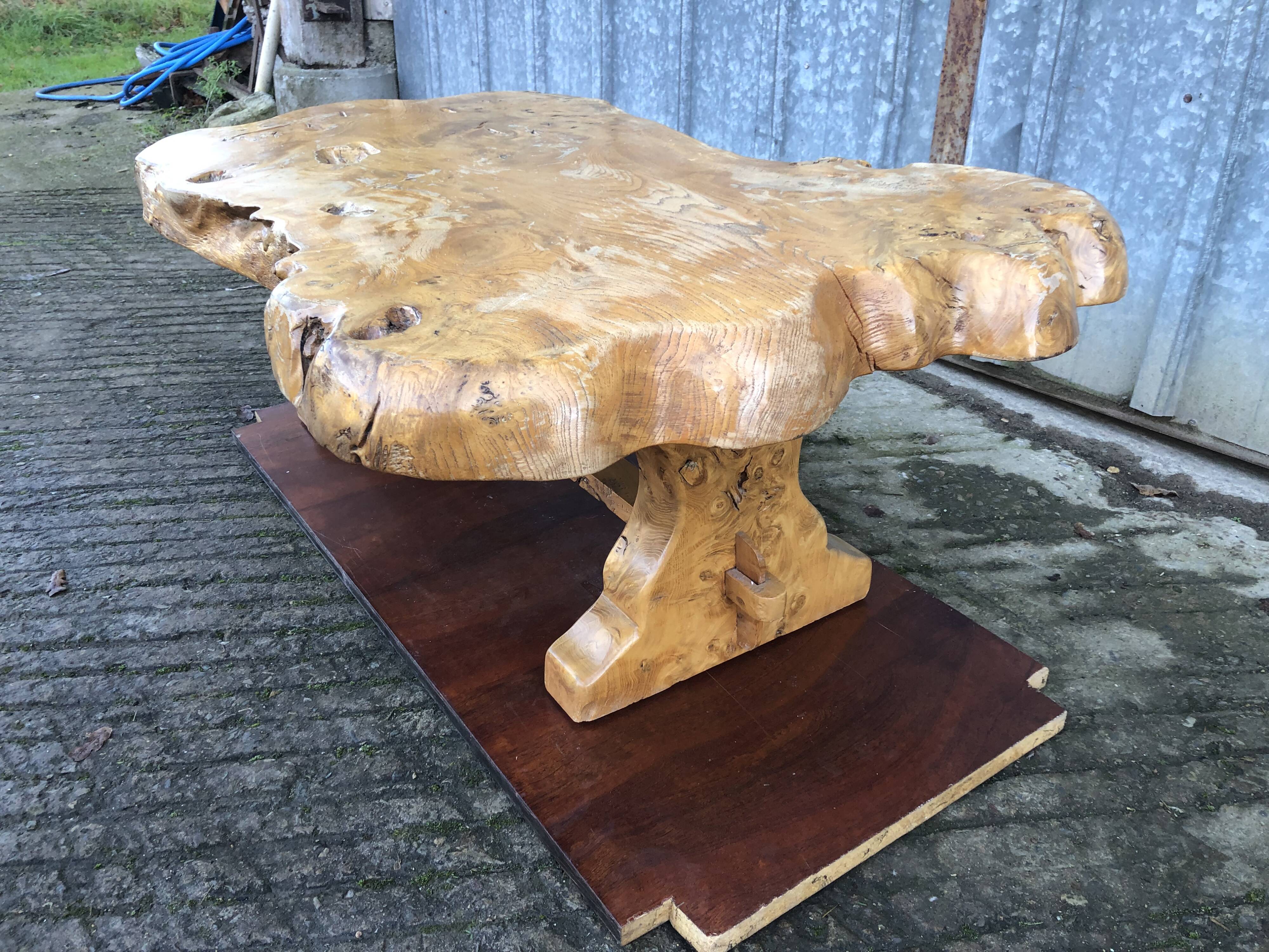Handcrafted Brutalist coffee table in solid elm