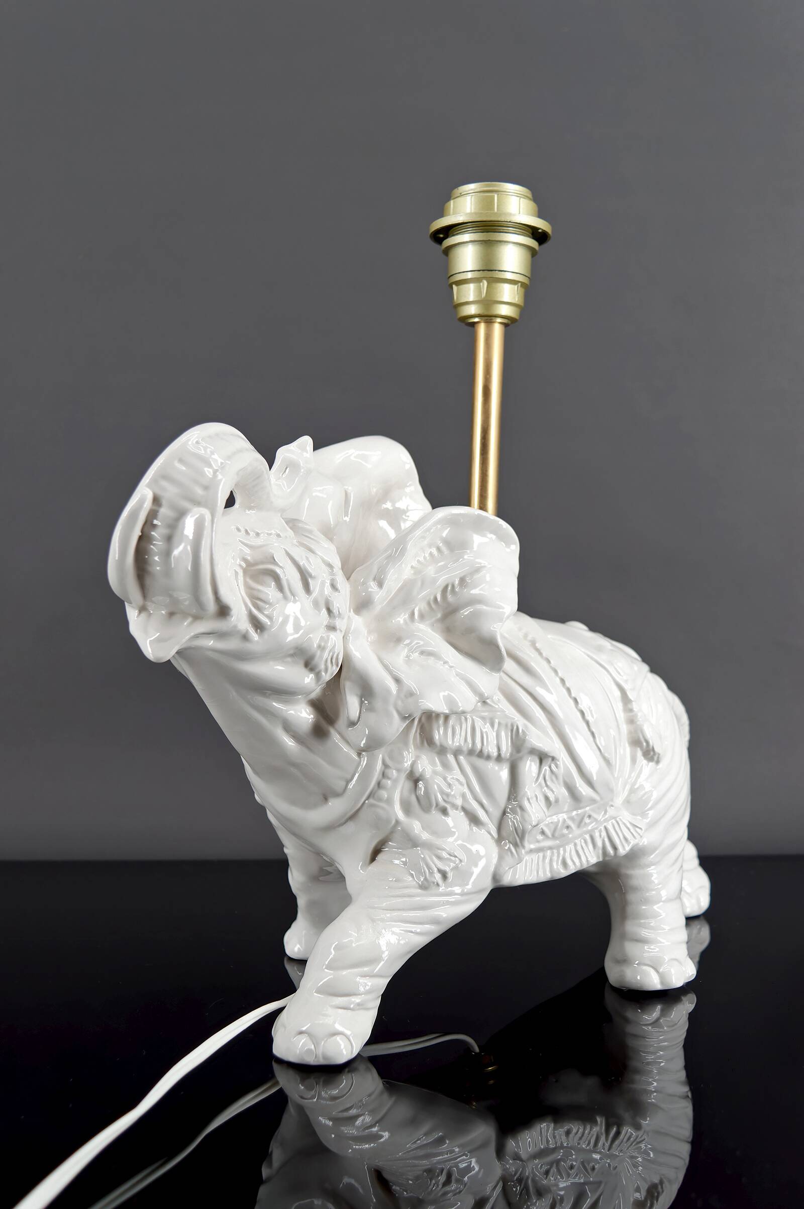 Pair of White Ceramic Sculptural Lamps, Elephants, Italy, 1970