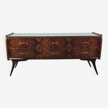 Commode des années 1960 avec verre et six tiroirs