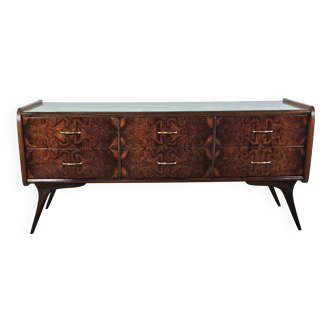 Commode des années 1960 avec verre et six tiroirs