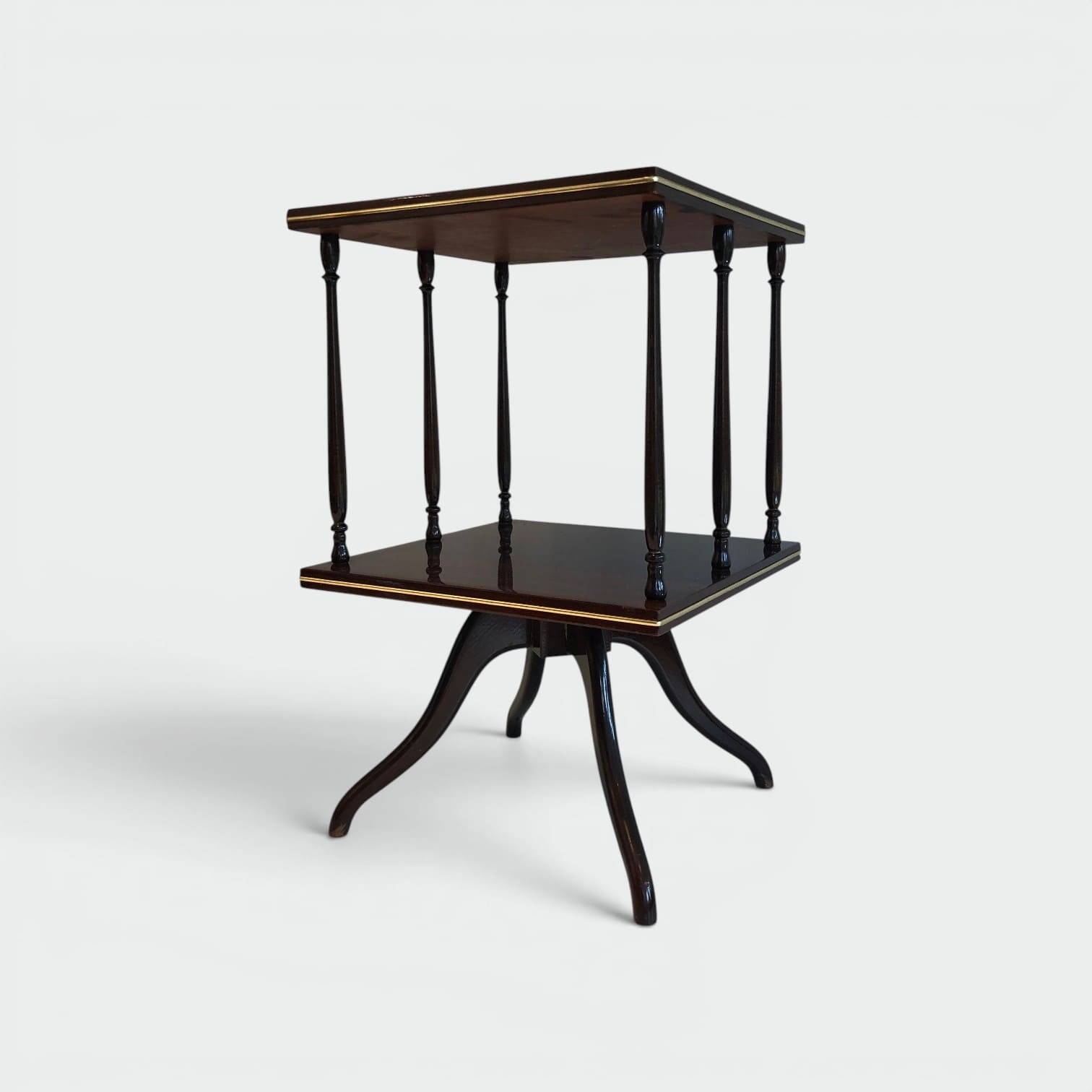 Rotating Table with Two Mahogany and Brass Platforms with Turned Columns.