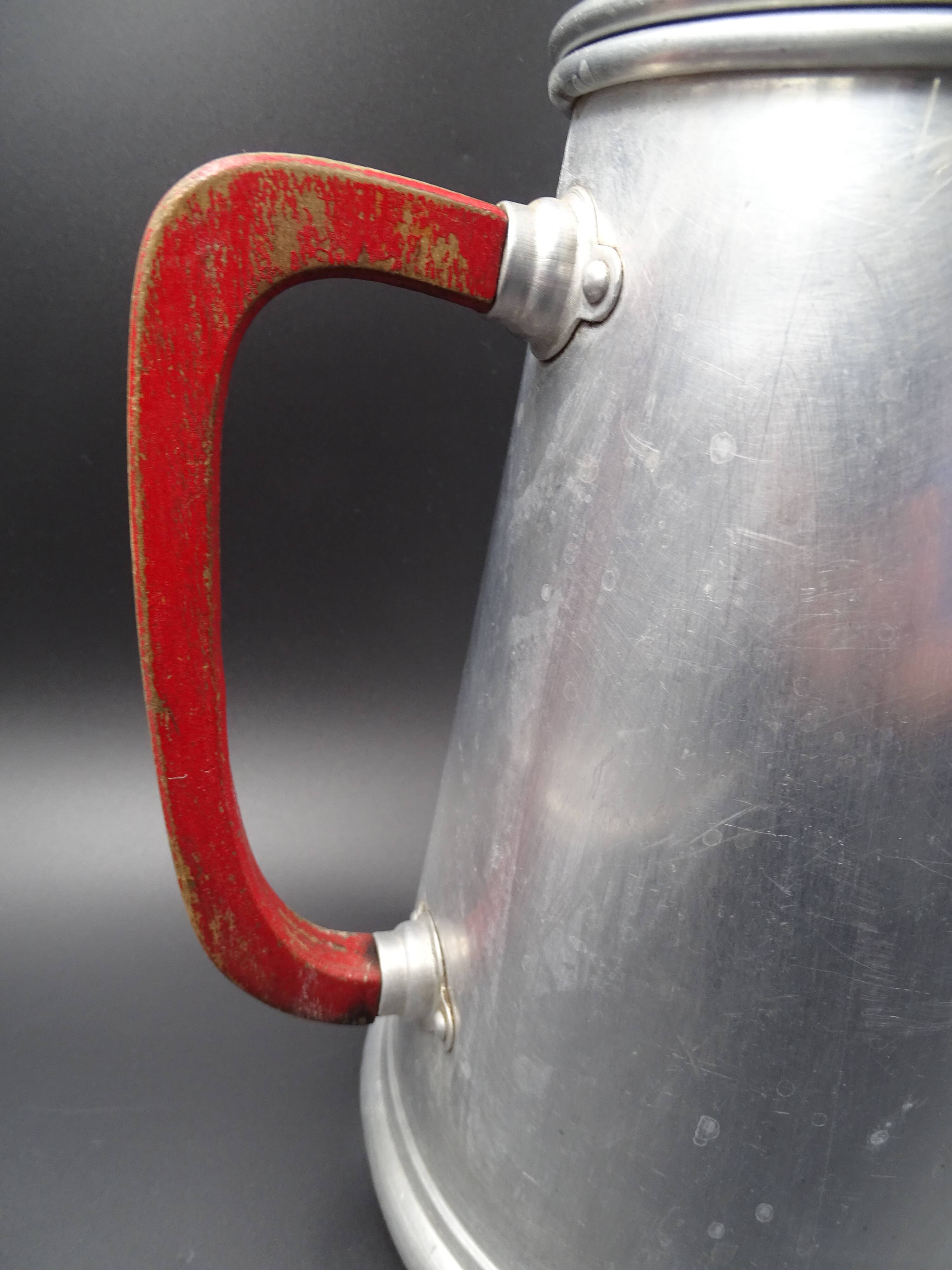 Old aluminum coffee maker -red cove - around 1930