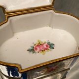 Domed porcelain box polychrome floral decoration on blue background brand Sèvres