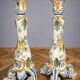 Pair of large polychrome ceramic candlesticks – Floral decoration – H 34 cm