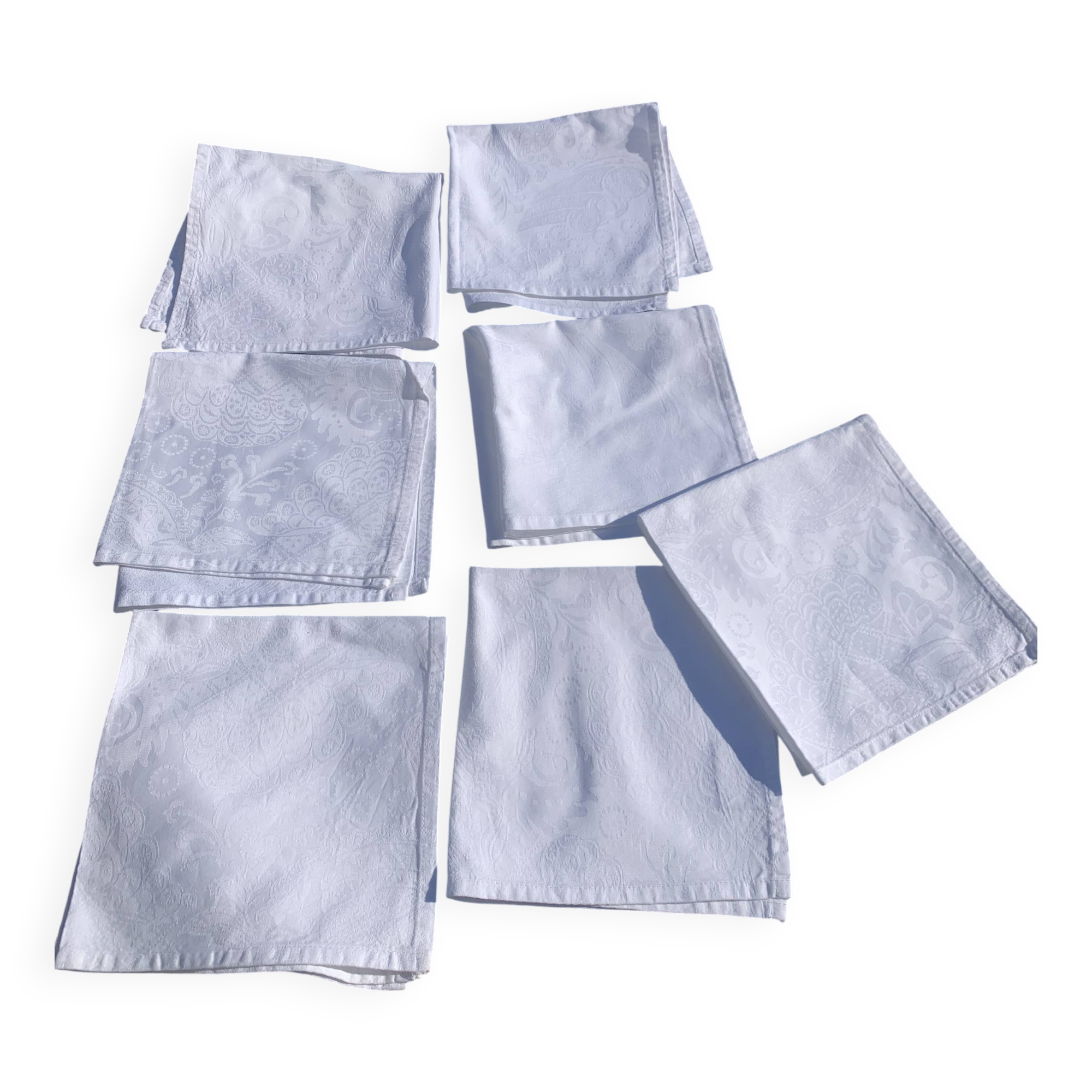 7 serviettes en coton damassé blanches, Christian Lacroix, vintage