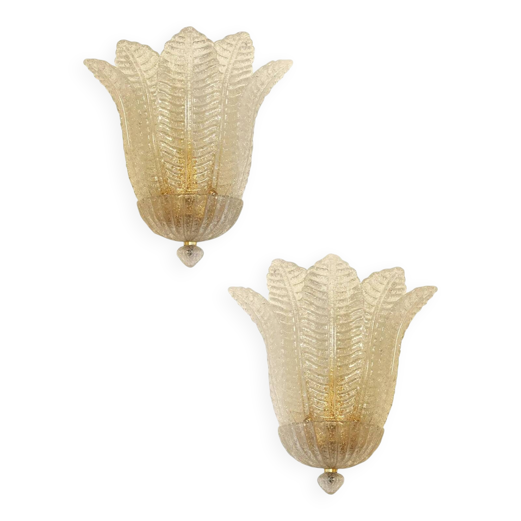 Contemporary Venetian Transparent Graniglia “Leaf” Murano Glass Wall Sconce