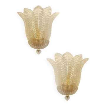 Contemporary Venetian Transparent Graniglia “Leaf” Murano Glass Wall Sconce
